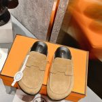 Hermes Slippers Red Sheepskin Suede Summer