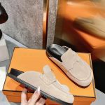 Hermes Slippers Red Sheepskin Suede Summer