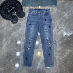 Chrome Hearts Pants Blue Cotton Denim Embroidery Patch