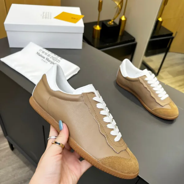 Margiela Skate Shoes Red Genuine Leather Top-Grain Cowhide Sheepskin Suede Patchwork Rubber Raw Patch