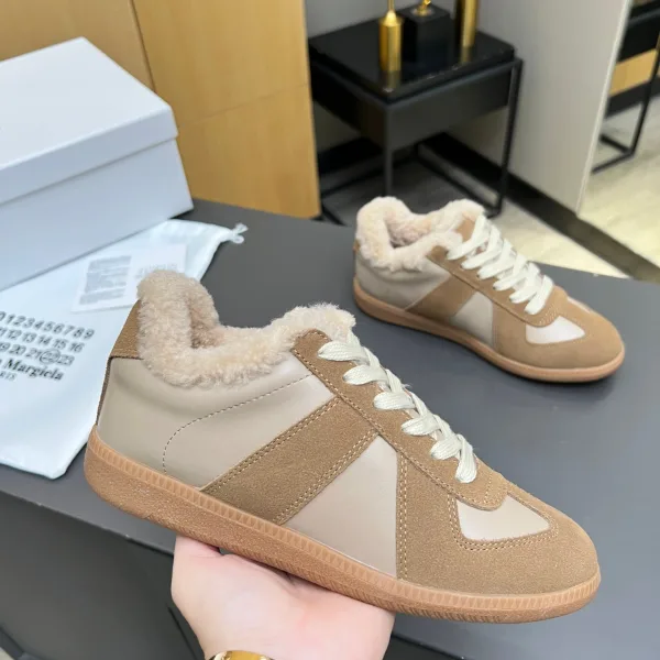 Margiela Skate Shoes Wool Genuine Leather Top-Grain Cowhide Sheepskin Suede Patchwork Rubber Winter Patch