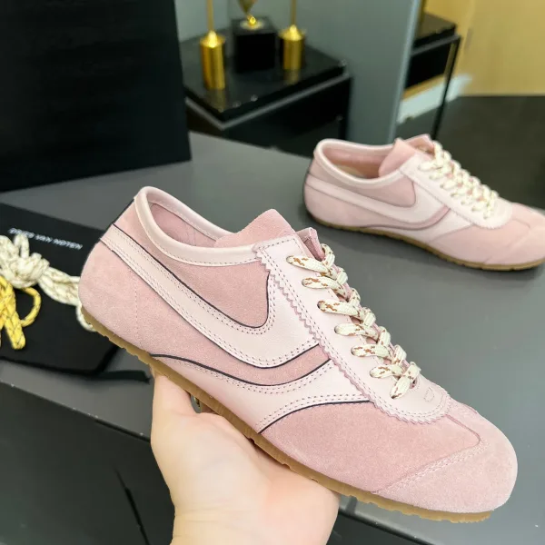 Dries Van Noten Sneakers Red Nylon Suede Cowhide Rubber Lace Running Spring Summer And Lightweight Sole