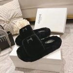 Celine Slippers Red Wool Sheepskin Spring Summer