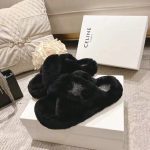 Celine Slippers Red Wool Sheepskin Spring Summer