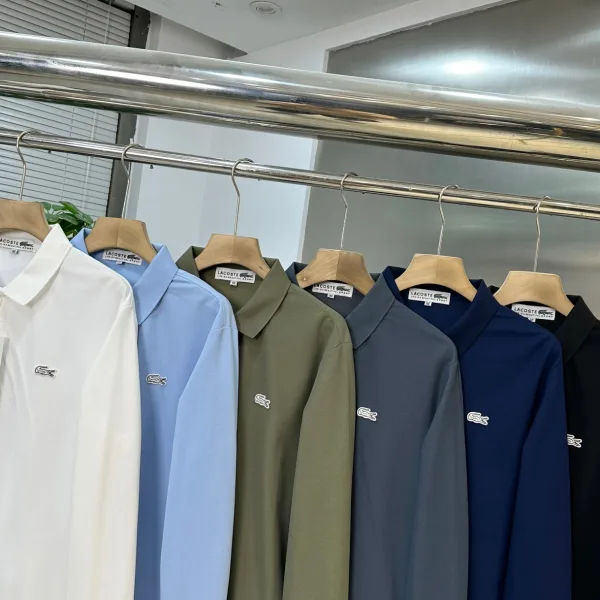Lacoste Short-Sleeved Shirt Red Cotton Mulberry Silk Down Simple And Elegant Light Business Gentlemanly Style Spring Embroidery