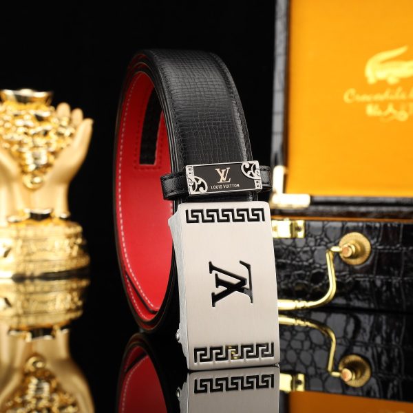 Louis Vuitton Leather Belt Red Genuine Top-Grain Calfskin Understated Luxury