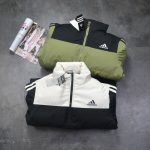 Adidas Cotton-Padded Coat Green Down Color Blocking