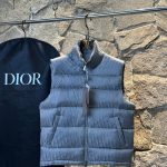 Dior Down Jacket Red Goose Duck Nylon Satin Jacquard Premium Quality Pattern Zippered Pocket