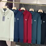 Fred Perry Shirts Red Fleece Simple And Elegant Autumn Winter Neckline Stitching Slim Fit Clean Cut