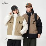 Stone Island Outerwear Red Cotton Down Woven Fabric Jacquard