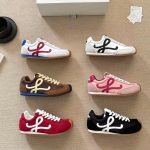 Loewe Sneakers Red Sheepskin Suede Woven Fabric Minimalist Style Spring Early