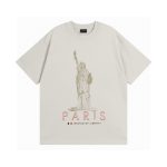 Balenciaga Short-Sleeved T-Shirt Ash Cotton Pure Ribbed Fabric Embroidery