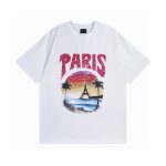 Balenciaga Short-Sleeved T-Shirt Ash Cotton Pure Ribbed Fabric Embroidery