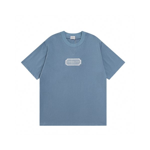 Dior Short-Sleeved Shirt Lime Cotton Pure Ribbed Fabric Neckline Stitching Embroidery