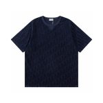 Dior Short-Sleeved T-Shirt Red Cotton Pure Jacquard Ribbed Fabric Neckline Stitching Embroidery