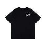 Louis Vuitton Short-Sleeved T-Shirt Red Cotton Pure Ribbed Fabric Neckline Stitching Embroidery Sequin