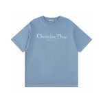 Dior Short-Sleeved T-Shirt Lime Cotton Pure Ribbed Fabric Neckline Stitching Embroidery
