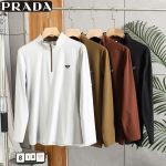 Prada Long-Sleeved T-Shirt Red Fleece Quick-Drying Running Suitable For All Body Types Spring Autumn Winter And Antibacterial Fabric