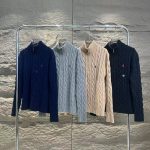 Ralph Lauren Overcoats Red Cotton Wool Blend Cable Knit Easy To Match Retro Preppy Style Spring Autumn Winter And