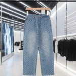 Louis Vuitton Trousers Red Jacquard Denim Pattern Slim Fit