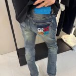 Loewe Jeans Red Genuine Leather Denim Autumn Winter Patch