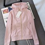 Lululemon Long-Sleeved Shirts Pink Cotton Fleece Fabric Slim Fit Thumbhole