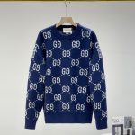 Gucci Sweater Blue Cashmere Jacquard Simple And Elegant Youthful Energy Pattern Slim Fit