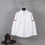 Thom Browne Long-Sleeved Shirt Brown Cotton Pure Exquisite Workmanship Patch