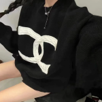 Chanel Sweater Black Wool Blend Cable Knit Winter Early