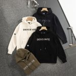 Descente Hoodie Black Fleece Fabric Simple Design Autumn Winter