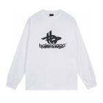 Balenciaga Long-Sleeved Ash Cotton Pure Ribbed Fabric Embroidery