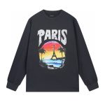 Balenciaga Long-Sleeved Ash Cotton Pure Ribbed Fabric Embroidery