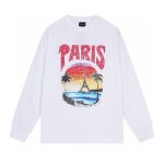 Balenciaga Long-Sleeved Ash Cotton Pure Ribbed Fabric Embroidery