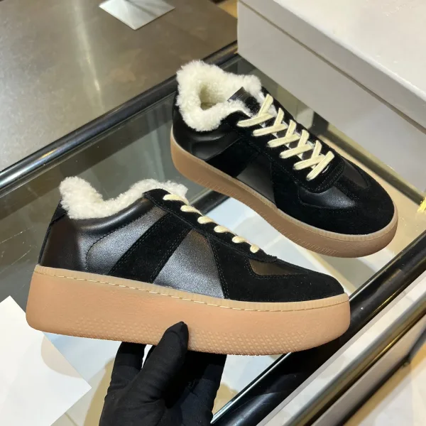 Margiela Athletic Shoes Red Genuine Leather Sheepskin Cowhide Patchwork Rubber Patch