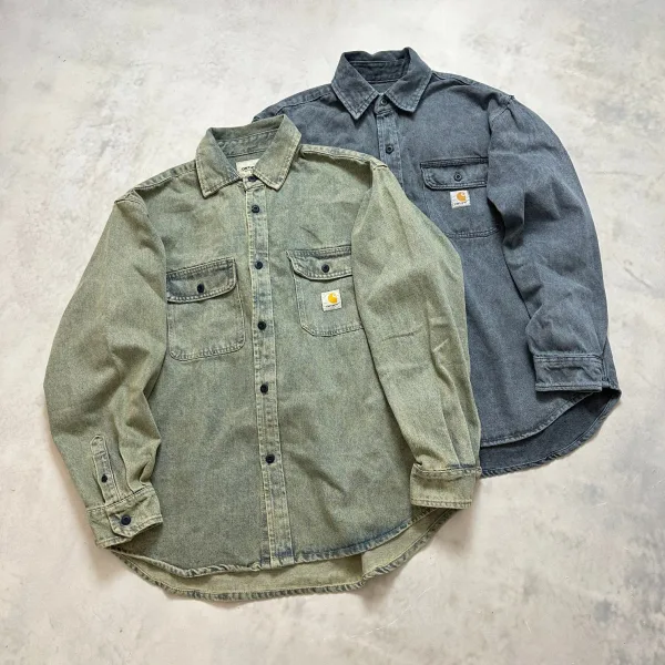 Carhartt Shirt Green Denim Relaxed Fit Autumn Winter