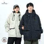 Stone Island Coat Red Duck Down Woven Fabric Jacquard