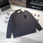 Ami Polo Shirt Ash Cotton Wool Cashmere Blend Nylon