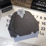 Miu Long-Sleeved Shirt Blue Cotton Wool Blend Nylon Color Blocking