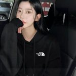 North Hoodies Black Cotton Fleece Fabric Embroidery