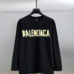 Balenciaga Long Sleeves Black Cotton Pure Ribbed Fabric