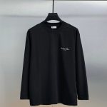 Dior Long Sleeves Black Cotton Pure Ribbed Fabric