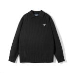 Prada Sweater Red Wool Blend Genuine Leather Autumn Winter And