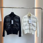 Moncler Coat Red Wool Duck Down Plush Elegant Style Autumn Winter Embroidery Zippered Pocket Arms Appear Slimmer