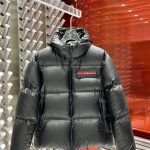 Prada Outerwear Red Goose Down Nylon Microfiber Fabric Soft Touch Side Stripes