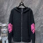 Chrome Hearts Sweater Red Wool Blend Leather Patchwork Autumn Winter Patch