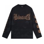 Balenciaga Long-Sleeved Blue Cotton Neckline Stitching Embroidery