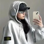 Stone Island Jacket Red Cotton Fleece Patch