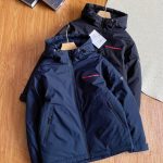 Prada Down Jacket Red Goose Nylon Zippered Pocket