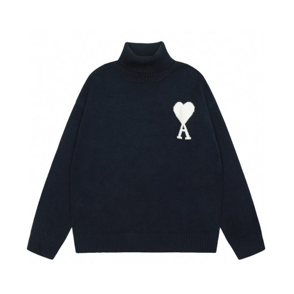 Ami Sweater Ash Cotton Wool Blend Polyester Jacquard