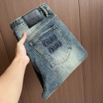 Miu Jeans Ash Denim High-End Quality Autumn Winter Embroidery